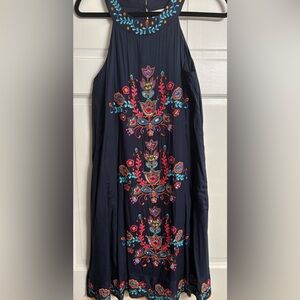 Lula soul‎ Embroidered Navy Dress size S Boutique Brand